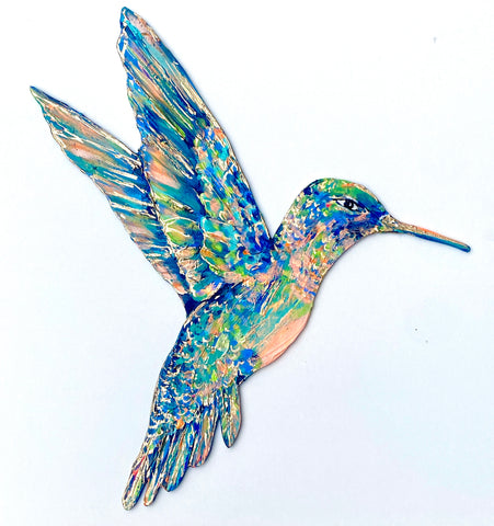 "Resplendent Flight - Handcrafted Hummingbird Acrylic Painting"