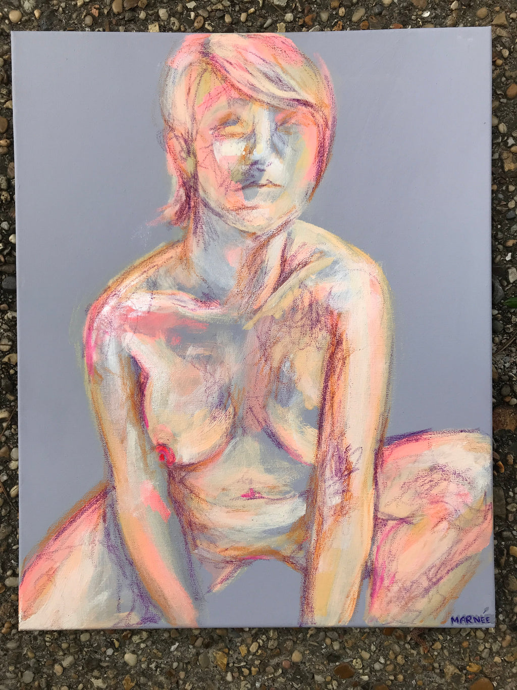 Vibrant female figure acrylic painting on canvas by Marnée. 